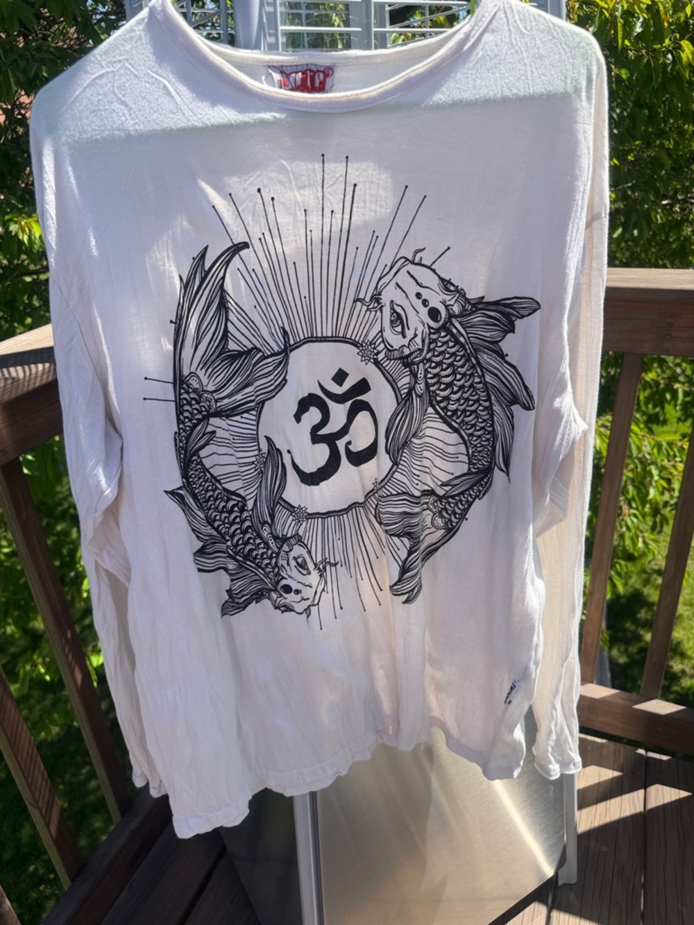 slip White Tee with Red Brand Tag and Black Illustration